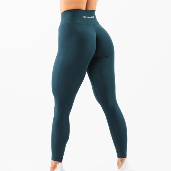 Alphalete Pants - Alphalete Amplify Women's Seamless Scrunch Midnight Teal Blue Leggings Medium